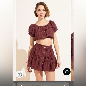 Eberjey 2 piece coverup burgundy eyelet mini and cropped top